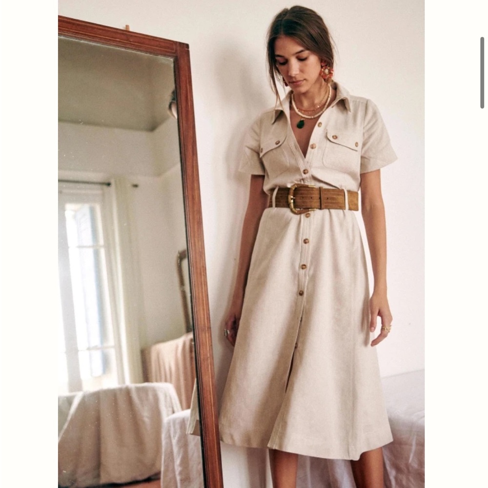Sezane Cream Midi Dress with Belt - Picture 4 of 16